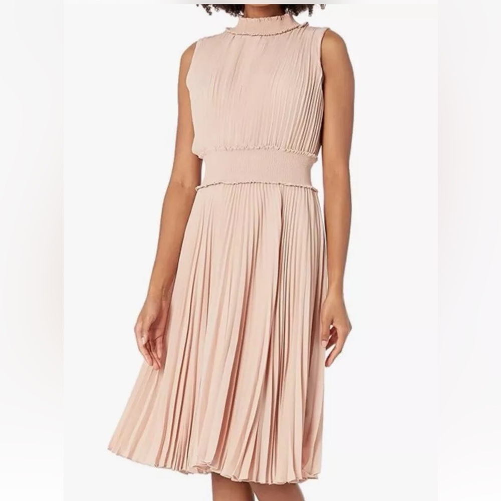 Nanette Lepore Pleated Blouson Midi Dress Sleeveless Size 10 Blush